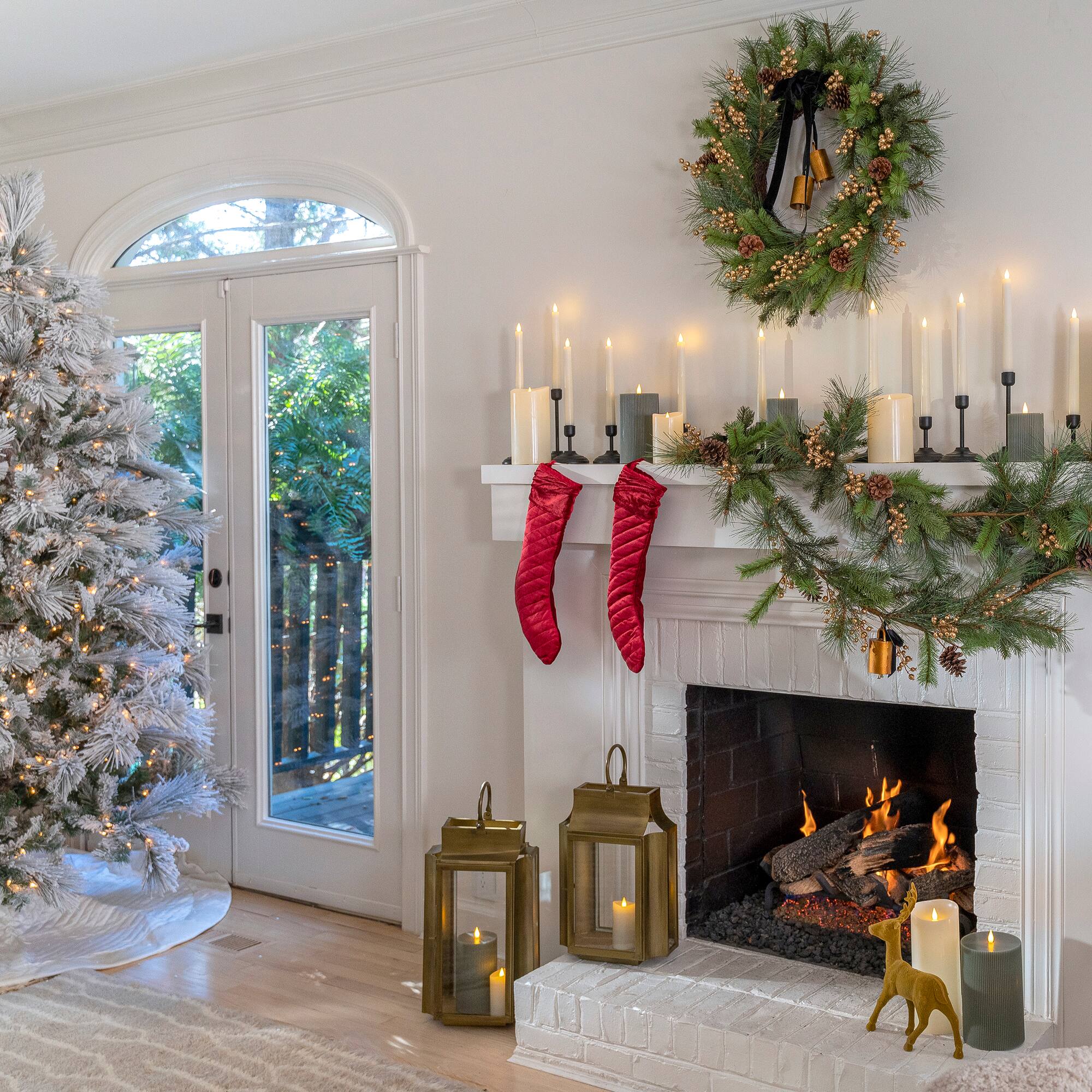 6.5ft. Pre-Lit Flocked Bavarian Pine Artificial Christmas Tree, Clear Lights